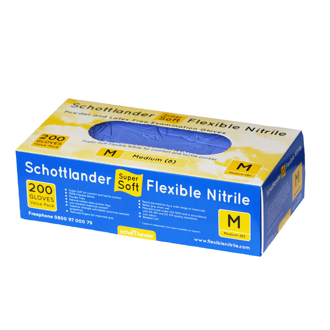 Schottlander® Super Soft Flexible Nitrile Gloves Blue (Medium) x200 pairs