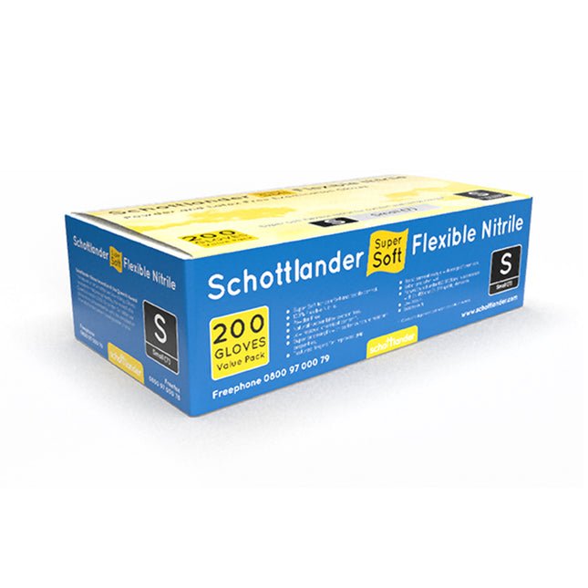 Schottlander® Super Soft Flexible Nitrile Gloves Blue (Small) x200 pairs