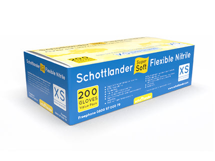 Schottlander® Super Soft Flexible Nitrile Gloves Blue (X–Small) x200 pairs