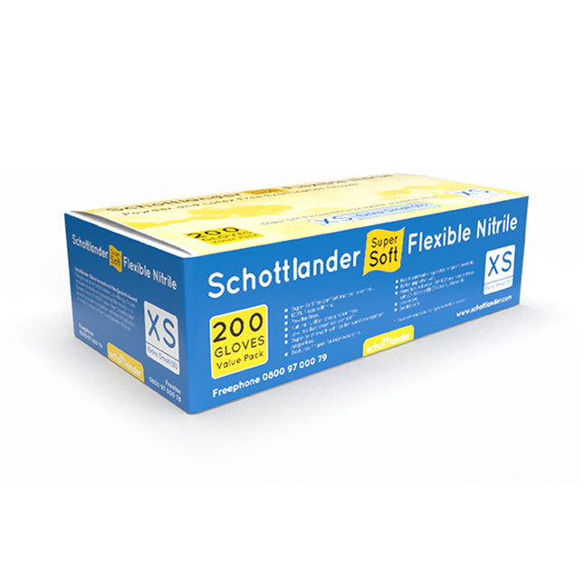 Schottlander® Super Soft Flexible Nitrile Gloves Blue (X–Small) x200 pairs