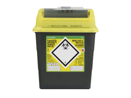 Sharpsafe® Sharps Container Bins Grey With Yellow Protected Access Lid (13 L)