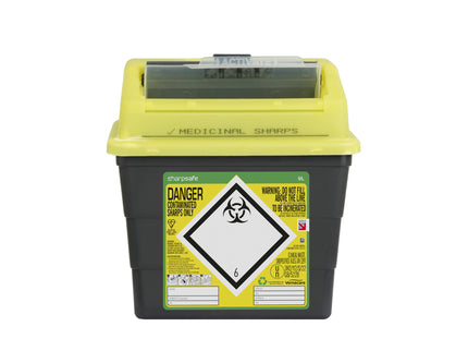 Sharpsafe® Sharps Container Bins Grey With Yellow Protected Access Lid (9 L)