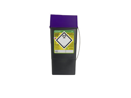 Sharpsafe® Sharps Container Bins Grey With Purple Clear Opening Lid (0.6 L)