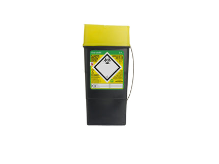 Sharpsafe® Sharps Container Bins Grey With Yellow Clear Opening Lid (0.6 L)