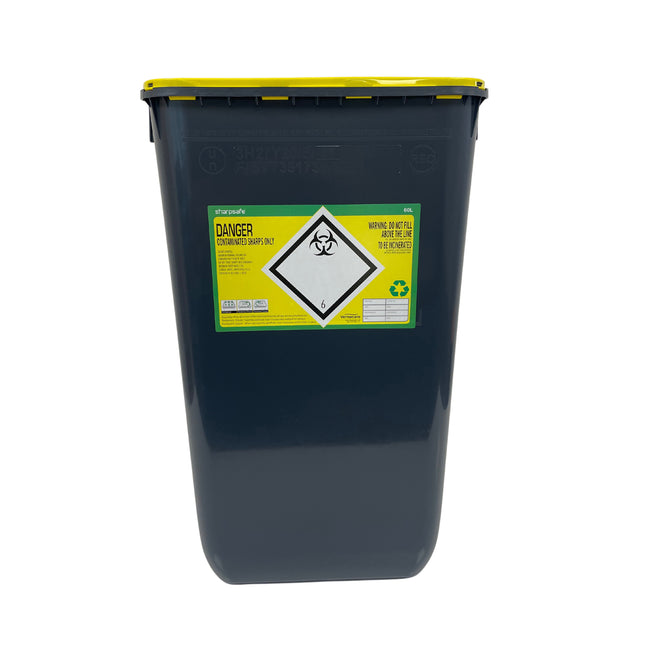 Sharpsafe® Sharps Container Bins XL Grey With Yellow Protected Access Lid (25 L)