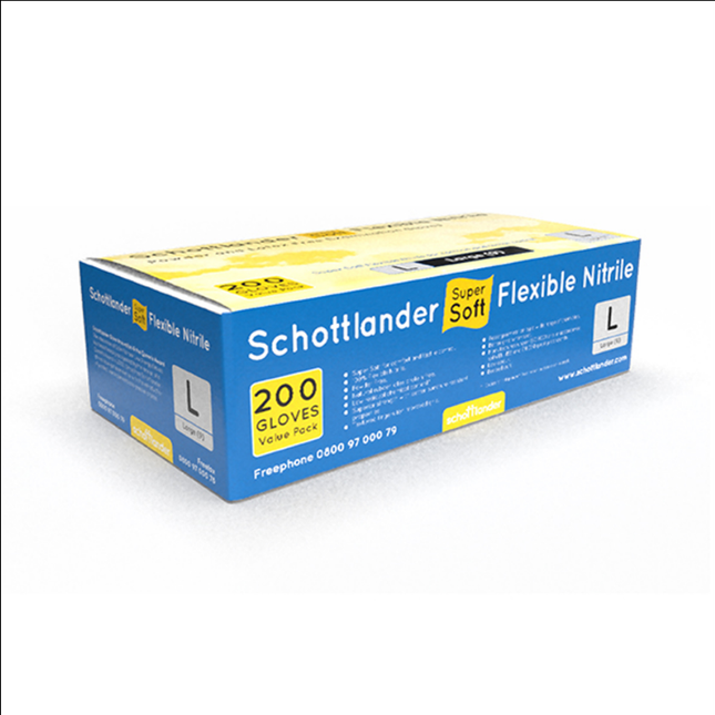 Schottlander® Super Soft Flexible Nitrile Gloves Blue (Large) x200 pairs