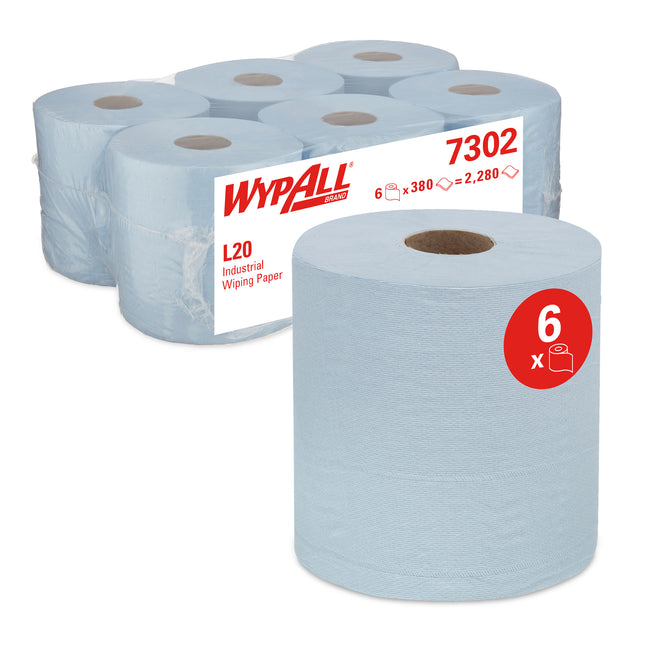 WypAll® L20 2–Ply Industrial Wiping Paper Centre Feed Rolls Blue