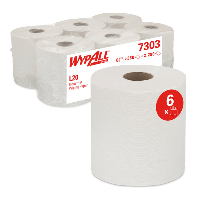 WypAll® Industrial 2–Ply Wiping Paper Centre Feed Rolls White