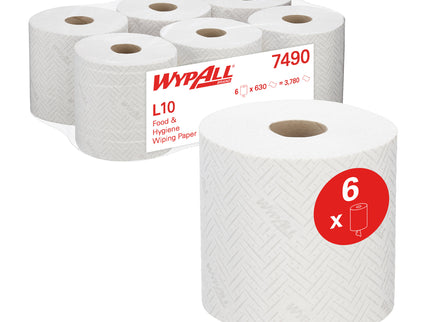 WypAll® L10 1–Ply Wiping Paper Centre Feed Rolls White