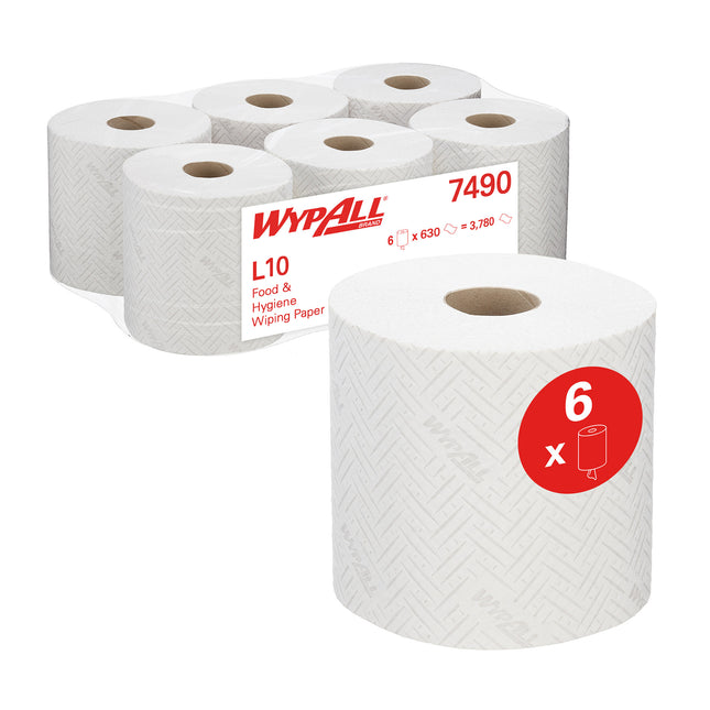 WypAll® L10 1–Ply Wiping Paper Centre Feed Rolls White