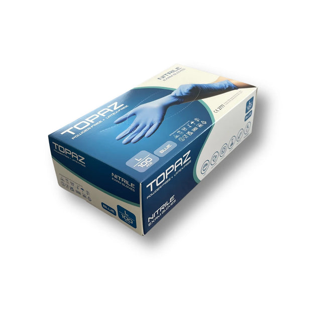 Topaz Blue Nitrile Powder Free Gloves 10 cartons x1000 (100 boxes X 100 Gloves) Various sizes, Only £2.99 per Box of 100