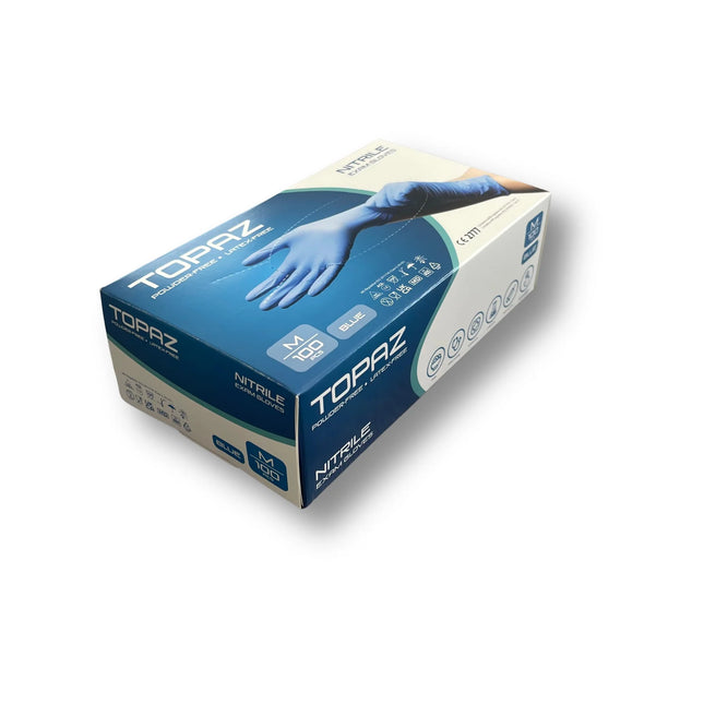 Topaz Blue Nitrile Powder Free Gloves 10 cartons x1000 (100 boxes X 100 Gloves) Various sizes, Only £2.99 per Box of 100